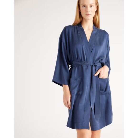 Quince 100% Washable Silk Robe Indigo One Size - Picture 1 of 8